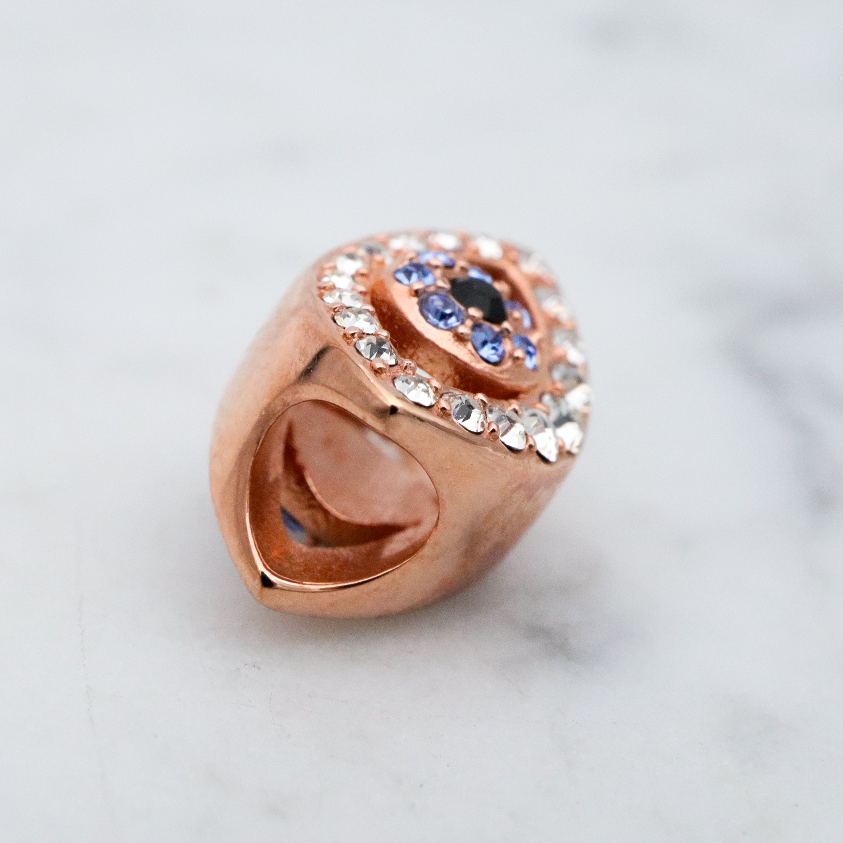 vintage rose gold plated sterling & crystal eye slide charm